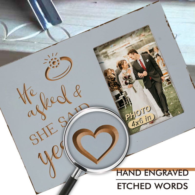 Buecasa Wedding Engagement Gifts for Women Bride to Be - Lovers Engraved Picture Frame 4x6 Inches - He Asked and She Said Yes - Image 5